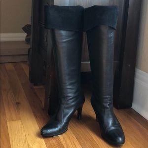 Ralph Lauren Black knee high leather heel boots